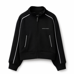 Custom Logo Heavyweight Embroidered Full <b>Zip</b> Mock Neck Track Jacket OEM Supplier Premium Piped Sports Jacket - Product Image 2