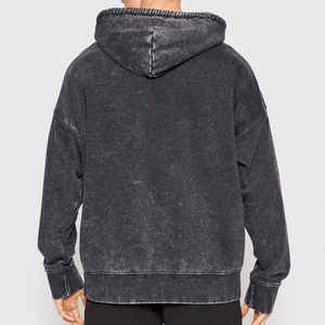 Sweat-shirt à capuche décontracté pour homme, en polyester 100 %, brodé, noir délavé, avec poche kangourou - Product Image 2