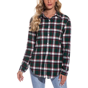 Camisa de Franela de Algodón Estilo Dama para Mujer, Top Casual Sólido con Botones, Camisa de Otoño con Frente Ancho 100% Algodón para Uso Casual al Aire Libre - Product Image 1