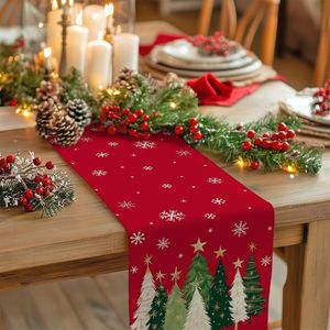 Runner da Tavola Natalizio Stile Fattoria 13x72 Pollici con Alberi di Natale e Fiocchi di Neve per Cucina e Sala da Pranzo - Product Image 3