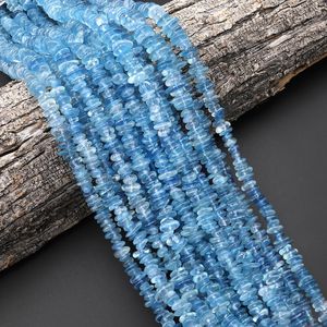 Cuentas facetadas de aguamarina azul natural Santa María, perforadas en el centro, 100% hechas a mano, piedra preciosa, hilo de 15.5 pulgadas para la fabricación de joyas - Product Image 2