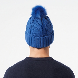 Bonnet en tricot bleu épais unisexe, bonnet en tricot torsadé personnalisé, bonnet d'hiver côtelé doux et chaud avec pompon pour usage quotidien en extérieur - Product Image 6