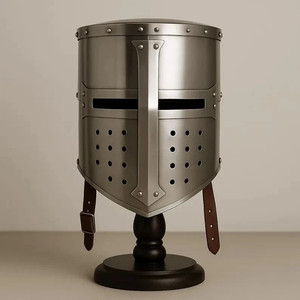 Casco Medieval de Cruzado, Gran Casco Templario, Armadura Histórica de Acero Plateado, Casco Pulido para Reenactamiento y Coleccionistas - Product Image 1