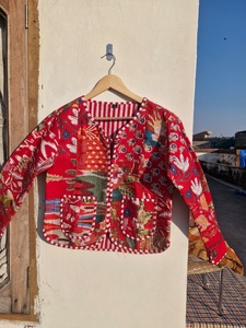 Blousons Bomber en Coton Indien Imprimé par Décharge, Écologiques, Respirants, à Col Amovible, Matelassés et Réversibles pour Femme, Hiver - Product Image 1
