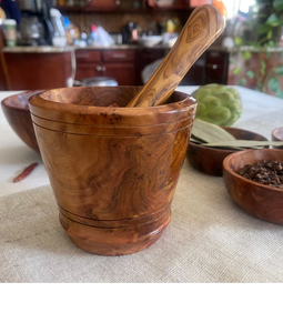 Wood Mortar & Pestle with Brass Handle Eco-Friendly Kitchen Tool for Easy <b>Grinding</b> Spices & Herbs Dishwasher Safe - Product Image 6
