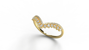 Bague de mariage et de fiançailles vintage plaquée or 18K 14K, en forme de V, incurvée, avec diamant de laboratoire taille brillant rond et pavé - Product Image 2
