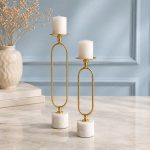 Support de bougie en laiton doré avec base en marbre, forme cylindrique, décoration d'intérieur, durable - Product Image 1