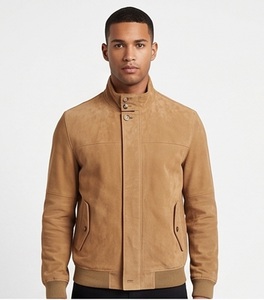 Wholesale <b>Men</b> <b>Suede</b> Aviator Vintage for Button Bomber <b>Jacket</b> Custom Slim Fit Stand Collar Multi Pocket Eco-Friendly Windproof - Product Image 1
