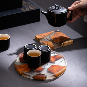 Modern Zen-Inspired Thuja Ink-Style Dry <b>Tea</b> <b>Tray</b> Simple Multi-Functional Household Heat Insulation Pot Holder Resin Wood - Product Image 4