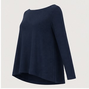 Womens Dark Blue Boat Neck Long Sleeve Relaxed <b>Tunic</b> Fit T Shirt WTS-0119 - Product Image 3