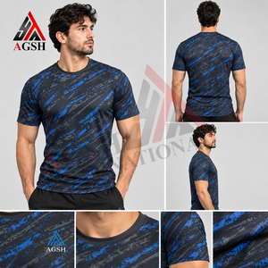 เสื้อยืดแขนสั้นพิมพ์ลายซับลิเมชั่นสำหรับผู้ชาย AGSH สีน้ำเงิน แห้งเร็ว ทรงเข้ารูป สปอร์ต คอกลม ผ้าโพลีเอสเตอร์ - Product Image 4