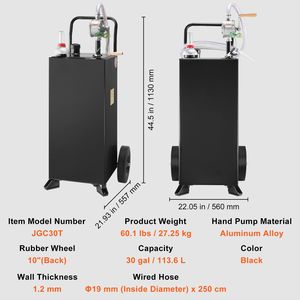 Portable 30 Gallon Gas Caddy with Wheels Manual Transfer Pump for Hand <b>Carts</b> & Trolleys for Gasoline & Diesel Fuel <b>Storage</b> - Product Image 3
