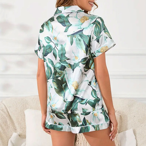 Vente en gros de pyjamas d'été pour femmes de haute qualité, personnalisés, respirants, 100% coton, manches courtes, séchage rapide, logo sur le devant - Product Image 2