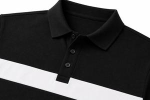 Polo pour homme à manches courtes, color-block, rayures blanches, boutonné, coupe décontractée, en tissu Oxford de coton respirant et tissé - Product Image 4