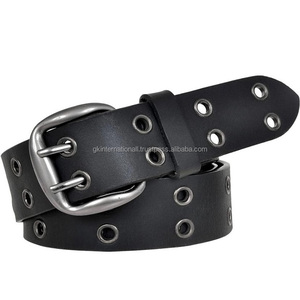 Cinturón informal de cuero negro de alta calidad para hombre, hebilla de rodillo con acabado mate liso, costura completa y remaches ajustables - Product Image 2