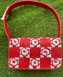 Bolso de hombro a cuadros azul y blanco de moda con cuentas, cartera de solapa con cuentas de vidrio, bolso de noche para mujer, accesorios de fiesta y viaje - Product Image 4