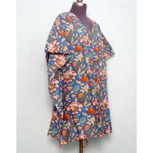 Caftán indio estampado a mano, de algodón orgánico puro, ligero, ropa de dormir corta, estampado floral, ropa de playa, vestido de verano - Product Image 4