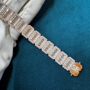 Pulsera de tenis de plata 925 con diamantes cultivados en laboratorio de corte esmeralda, doble halo, de lujo, para hombre y mujer - Product Image 5