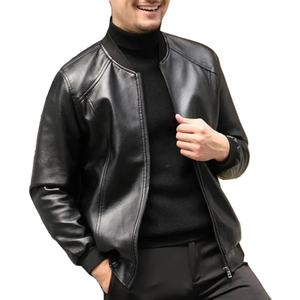 Men's Black PU Leather Moto <b>Jacket</b> Stand Collar Zipper Closure <b>Slim</b> <b>Fit</b> Affordable men's winter leather <b>jacket</b> New style - Product Image 2
