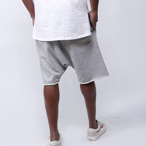 Men’s Oversized Drop Crotch Shorts Casual Loose Fit Cotton Raw Hem <b>Knee</b> Length Harem Shorts - Product Image 2