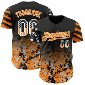 Camiseta de Béisbol Personalizada Negra con Bandera de EE. UU., Camuflaje Blanco-Naranja Degradado, Estrellas y Rayas, Dos Tonos, Auténtica 100% - Product Image 2