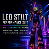 Costume de lutin LED Alien Armor WisdomTimes avec casque pointu, performance robotique LED pour spectacles sur scène, boîtes de nuit et KTV