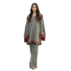 Gedrukt gestikte pak dames casual Pakistaanse stijl katoenen jurk - Product Image 2