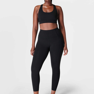 Leggings de yoga pour femmes, taille haute, longueur intégrale, couleur unie, tricot sans couture, extensibles, respirants - Product Image 2