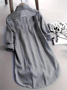 Camisa Larga a Rayas para Mujer, Estilo Casual, con Cuello Camisero - Product Image 3