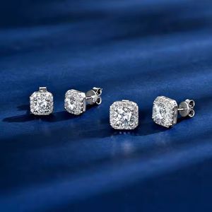 Luxury Brilliant Cut Bezel Setting Moissanite <b>Stud</b> Earrings 925 Sterling <b>Silver</b> Iced Halo Jewelry for Women Party Wedding Gift - Product Image 2