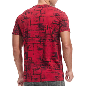 Trending Red Geometric Pattern Short Sleeve O-Neck T-<b>Shirt</b> Regular Fit Knitted Casual Wear - Product Image 3