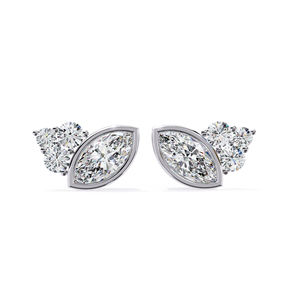Pendientes de Moissanita con Corte Marquesa en Racimo, 5.20x2.60mm, con Moissanita Redonda de 1.8mm y 1.5mm, Oro Sólido de 10K - Product Image 1