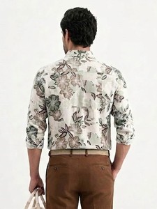 Men's High Quality Floral Printed Linen/Cotton Casual Shirt Turn-<b>Down</b> Collar Single Button Full Sleeve Woven Breathable Summer - Product Image 2