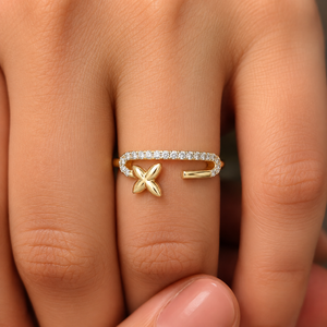 Bague en or jaune 18 carats avec diamant de laboratoire taille ronde, pavé papillon, bande ouverte, DEF VVS, pour femme, bijoux fins, OEM - Product Image 2