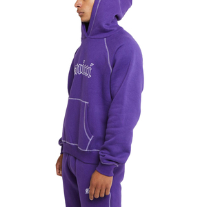 Purple Hooded Tracksuit Set Full Length Pants With Front Logo <b>Print</b> Casual Wear For Men Autumn Season 100% Cotton - Product Image 2