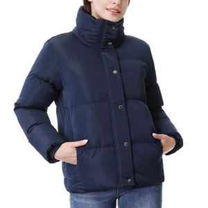 Blouson matelassé décontracté pour femme, col montant, coupe régulière, couleur unie, extérieur en polyester, coupe-vent, épais, pour l'hiver - Product Image 4