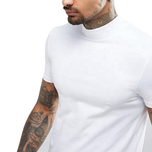 Camiseta de Cuello Alto Blanca para Hombre, Manga Corta, Corte Regular, 100% Algodón Jersey, Color Sólido Informal, Tejido de Punto, Largo Regular - Product Image 3