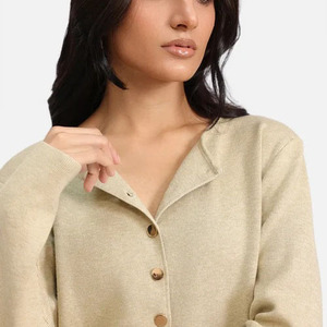 Cardigan Minimaliste Femme Col Rond Manches Longues Anti-Plis Tricoté à la Machine Couleur Unie Mélange Acrylique Laine pour l'Automne - Product Image 4