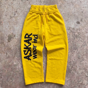 Pantalon de survêtement jaune ASKAR pour homme, taille élastique avec cordon de serrage, imprimé lettres, décontracté, en coton, style automne - Product Image 1