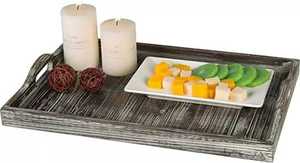 Bandeja Decorativa de Madera de Pino Blanqueada Estilo Shabby Chic para Sala de Estar o Otomana - Product Image 3