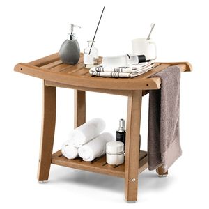Heavy Duty Waterproof Bath <b>Stool</b> with Curved Seat and Storage Shelf <b>Bathroom</b> Furniture - Product Image 4