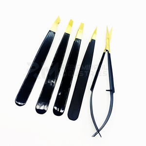 RMI Stainless Steel Gold Plasma Tip And Black Shin Powder Coated Color 4 Different Point Eyebrow Tweezer And Spring Scissor Set - Product Image 2