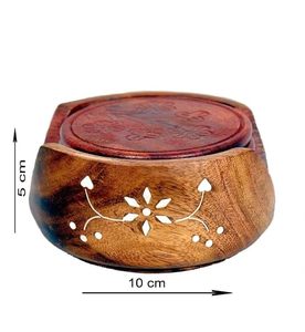 Walnut Wooden Coaster Set With Holder Round Drink Coasters Handmade Reusable <b>Mats</b> for Home <b>Bar</b> Table - Product Image 2