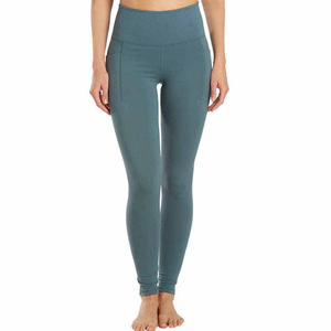 High Waist Full Length Yoga <b>Leggings</b> Solid Teal Color With Pockets Seamless Four-Way Stretch Spandex Nylon Pants - Product Image 1