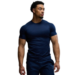 Camiseta de Compresión Personalizada para Hombre, Azul Marino, Manga Corta, Cuello Redondo, Ajustada, para Gimnasio, Entrenamiento, Deporte, Fitness, Ropa Deportiva, Capa Base - Product Image 1