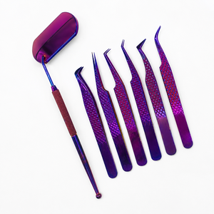 Pince à épiler pour sourcils en acier inoxydable violet de haute qualité, poignées texturées, pointes inclinées, écologiques, durables pour un usage professionnel - Product Image 3