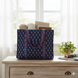 Premium Quilted 100% Cotton Tote <b>Bag</b> Reversible Dual Floral Print Large Capacity <b>Long</b> Shoulder <b>Bag</b> Daily Use Travel Shopping - Product Image 2