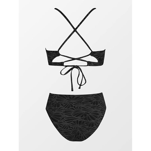 Conjunto de bikini con diseño de malla floral para mujer, top triangular con cuello pronunciado, parte inferior de cintura alta, traje de baño, ropa de playa - Product Image 4