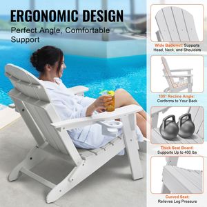 Set di 2 Sedie Adirondack Pieghevoli per Esterni con Portabicchieri, in Resina, Resistenti alle Intemperie, per Uso su Patio - Product Image 1