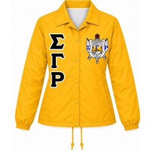 Blouson à fermeture éclair intégrale personnalisé avec motif de crête Sigma Gamma Rho Gold Crossing Line et lettres de la sororité grecque SGRho, vêtement universitaire - Product Image 1